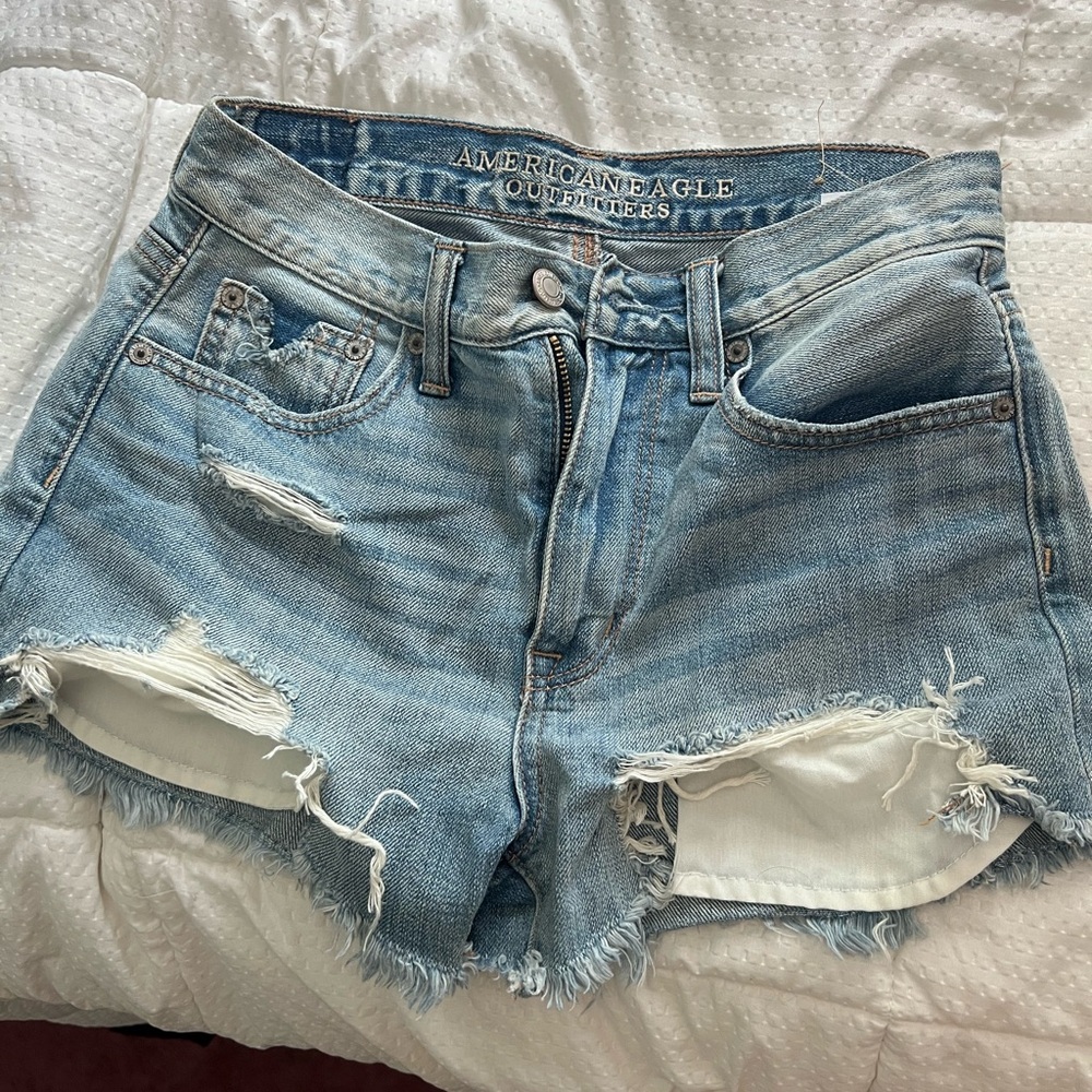 American Eagle Outfitters Blue Distressed Jean Shorts